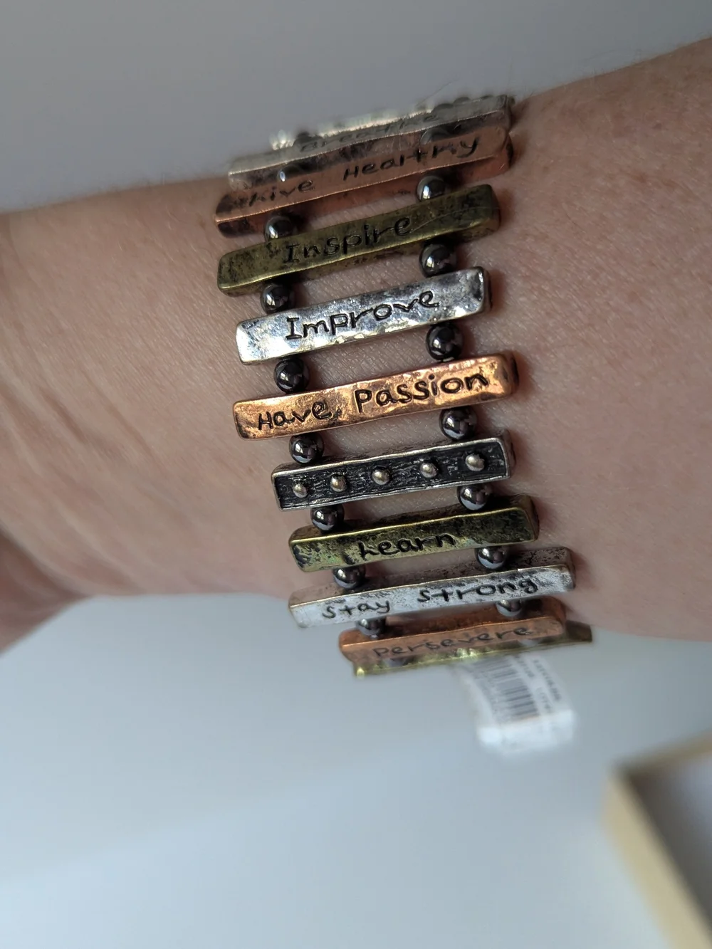 Inspirational Multi-Tone Bar Stretch Bracelet - Women